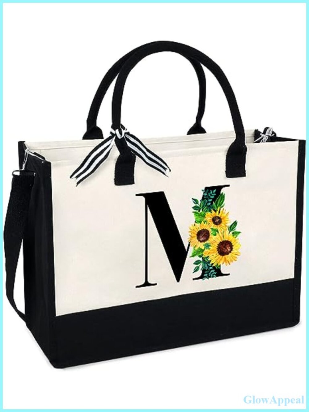 Sunflower Canvas Tote Bag with Zipper Pocket Adjustable Strap Large Travel
